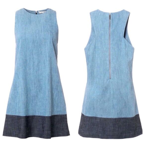 Alice + Olivia Chambray Linen Shift Dress Size XS Blue - Picture 2 of 9